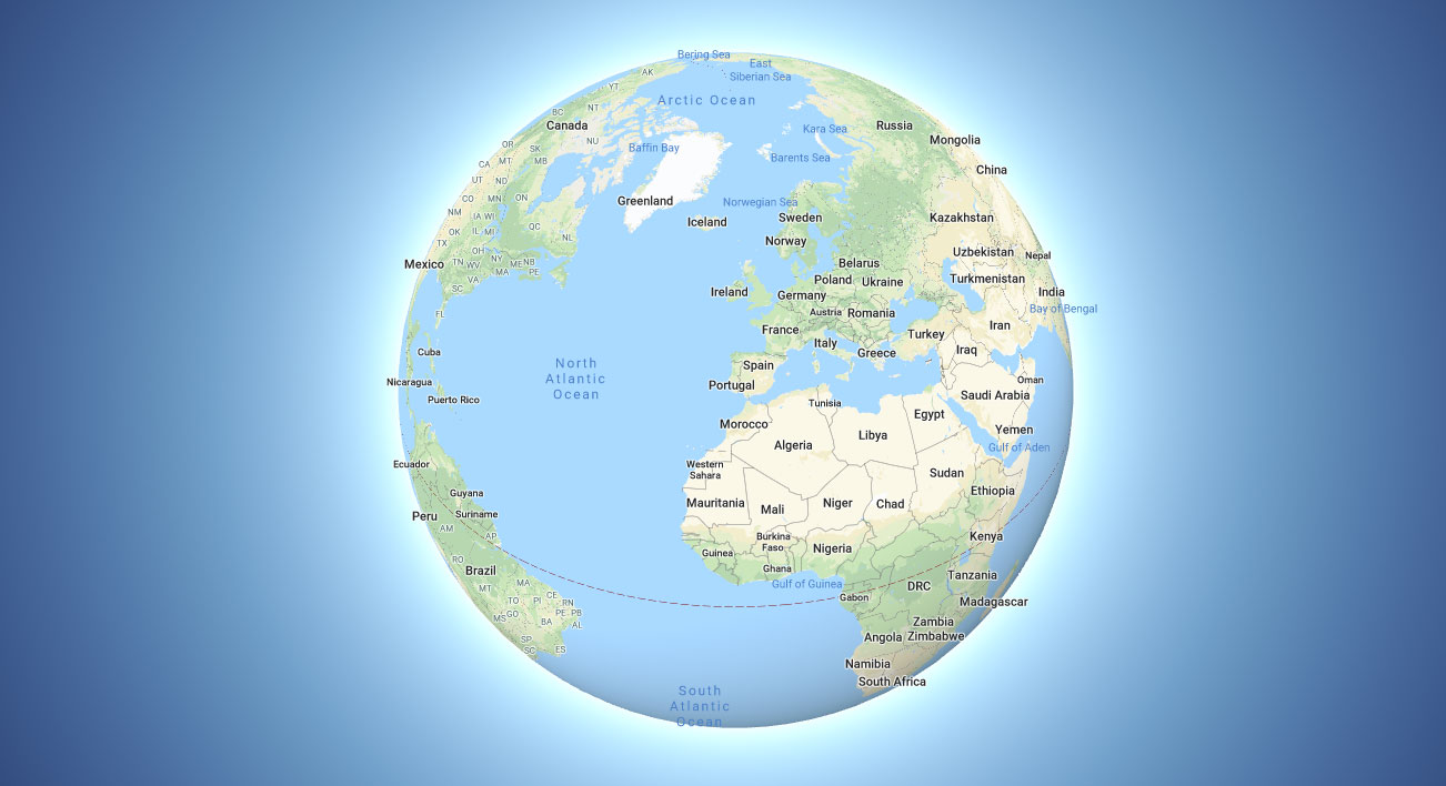 A globe map view in google maps